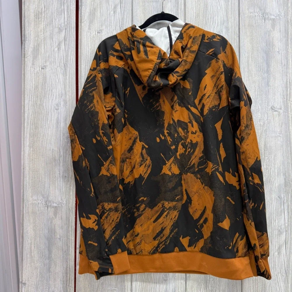 The North Face Mens Orange Black Abstract Graphic Logo Pullover Hoodie Large